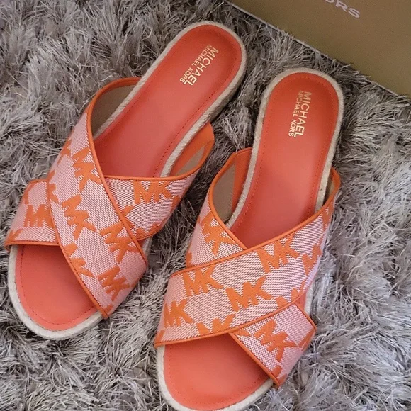 Michael Kors Orange Slide Sandals - Picture 2 of 4